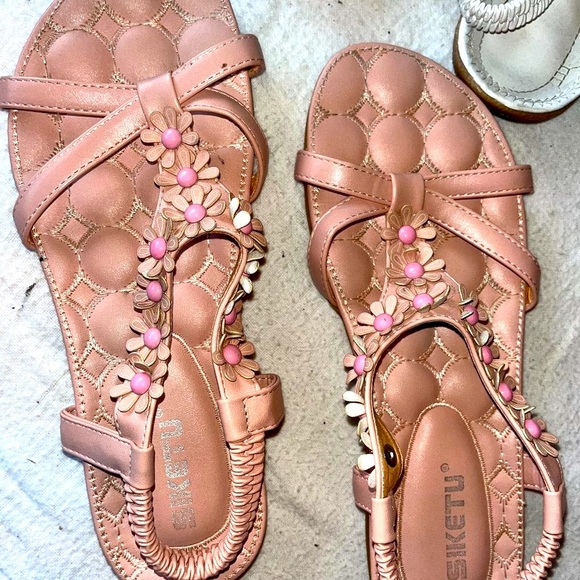 Set of 3 Flower sandals pink silver white - Picture 3 of 5